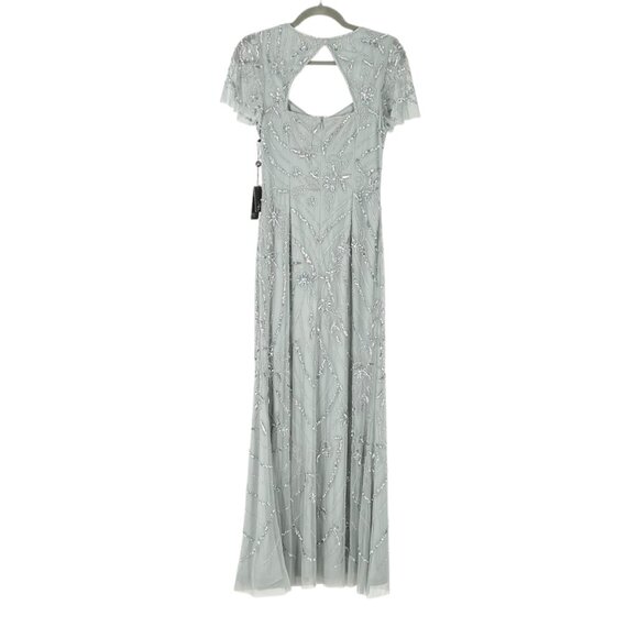 NWT Adrianna Papell Beaded Long Dress in Frosted Sage - Picture 4 of 12
